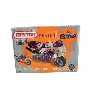 Erector Design Motorcycle Metal Building Set Meccano - 3 Models 189 Parts NEW